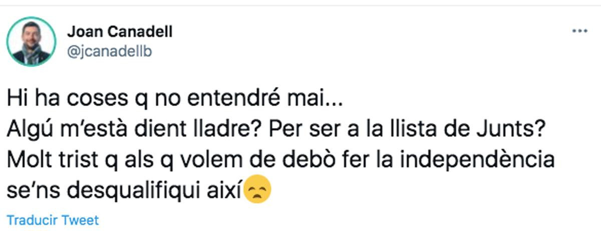 El tuit de Joan Canadell contra la censura de la corrupción de Junqueras / TWITTER