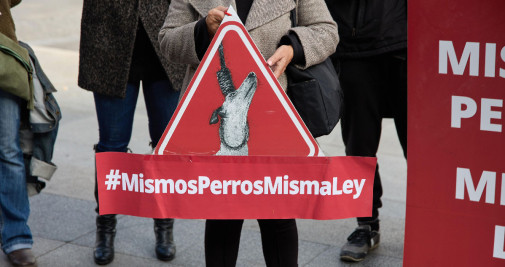 Pancarta por la defensa de los derechos de los animales frente al Congreso de los Diputados / EP