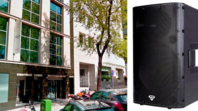 Un altavoz de Gibson Innovations ante su sede en Madrid / CG
