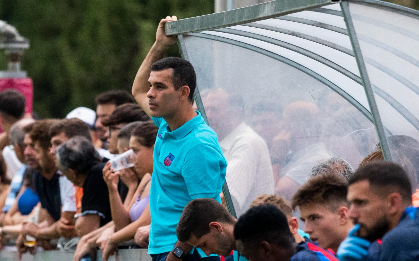 Rafa Márquez y Mika Mármol, durante la victoria del Barça B en La Jonquera / FCB