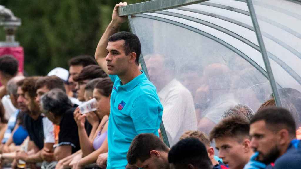 Rafa Márquez y Mika Mármol, durante la victoria del Barça B en La Jonquera / FCB