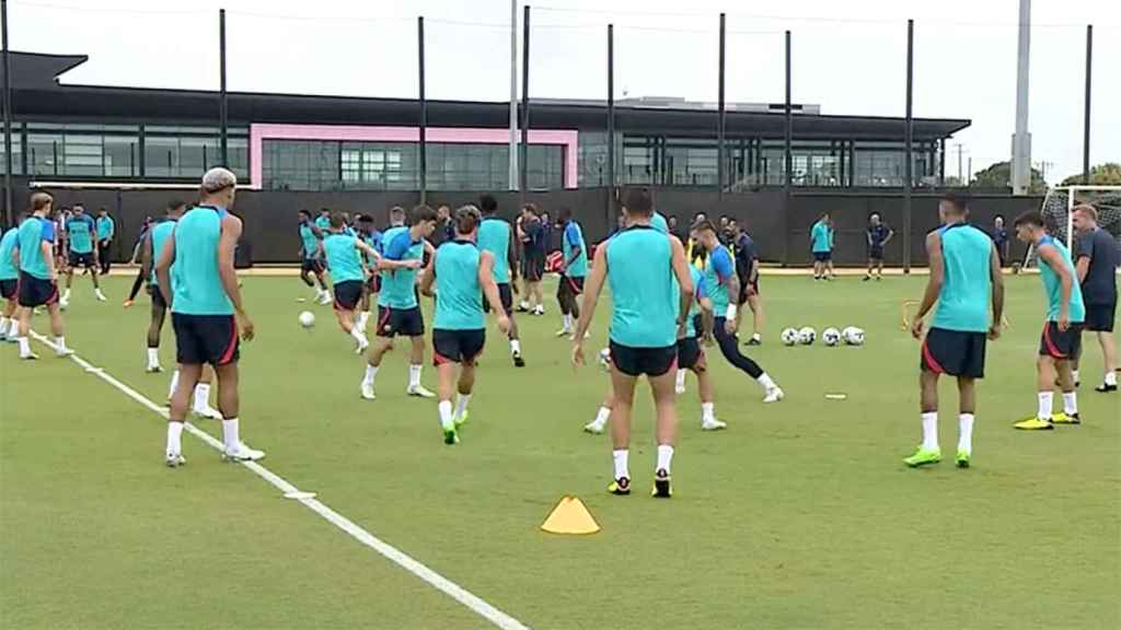 El FC Barcelona, durante un entrenamiento en Miami / Captura REDES