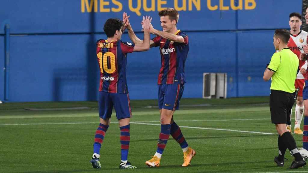 Comas y Collado, celebrando un gol contra l'Hospitalet | FCB