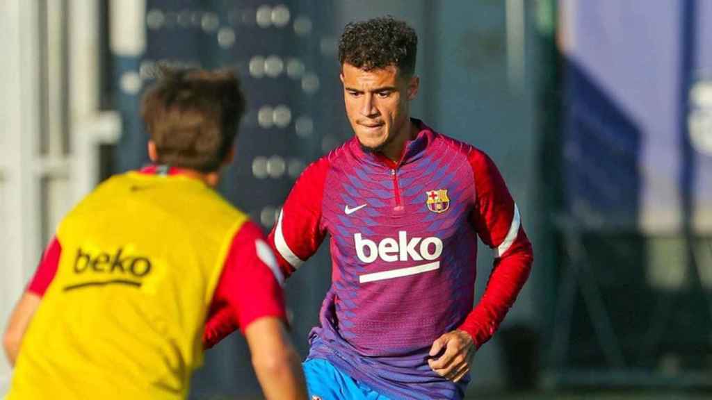 Philippe Coutinho, durante un entrenamiento del Barça / FCB