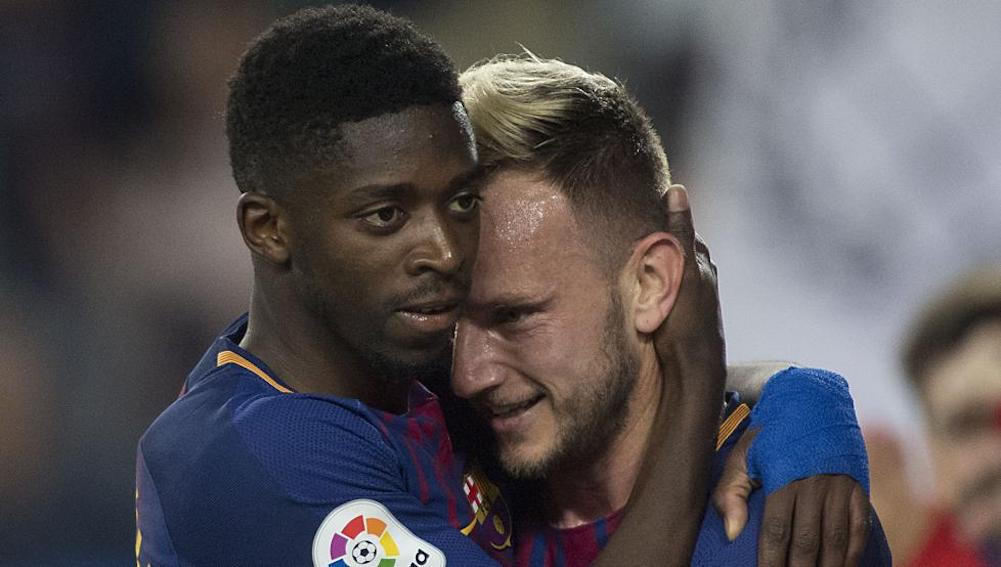 Una foto de Dembelé y Rakitic durante un partido con el Barça / Twitter