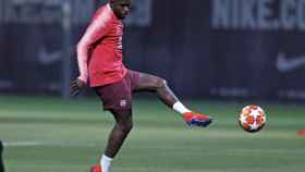 Una foto de Samuel Umtiti durante un entrenamiento del Barça / FCB