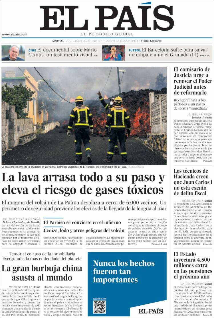 Portada de 'El País' del 21 de septiembre de 2021 / KIOSKO.NET