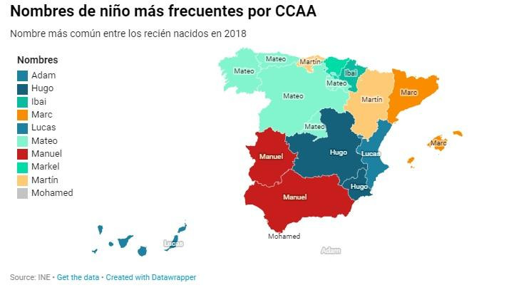 Nombres más comunes por autonomías / EP