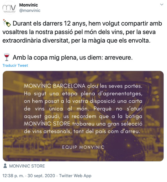 Mensaje de despedida del Monvínic / TWITTER