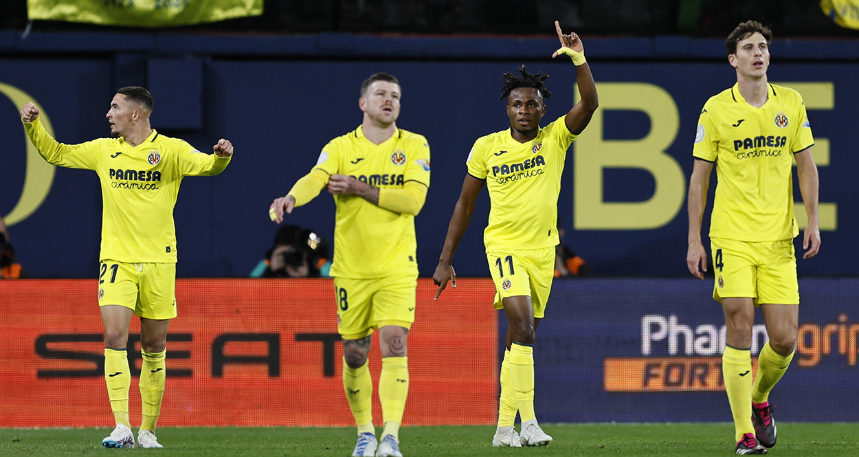 El Villarreal festeja uno de los goles anotados ante el Real Madrid / EFE