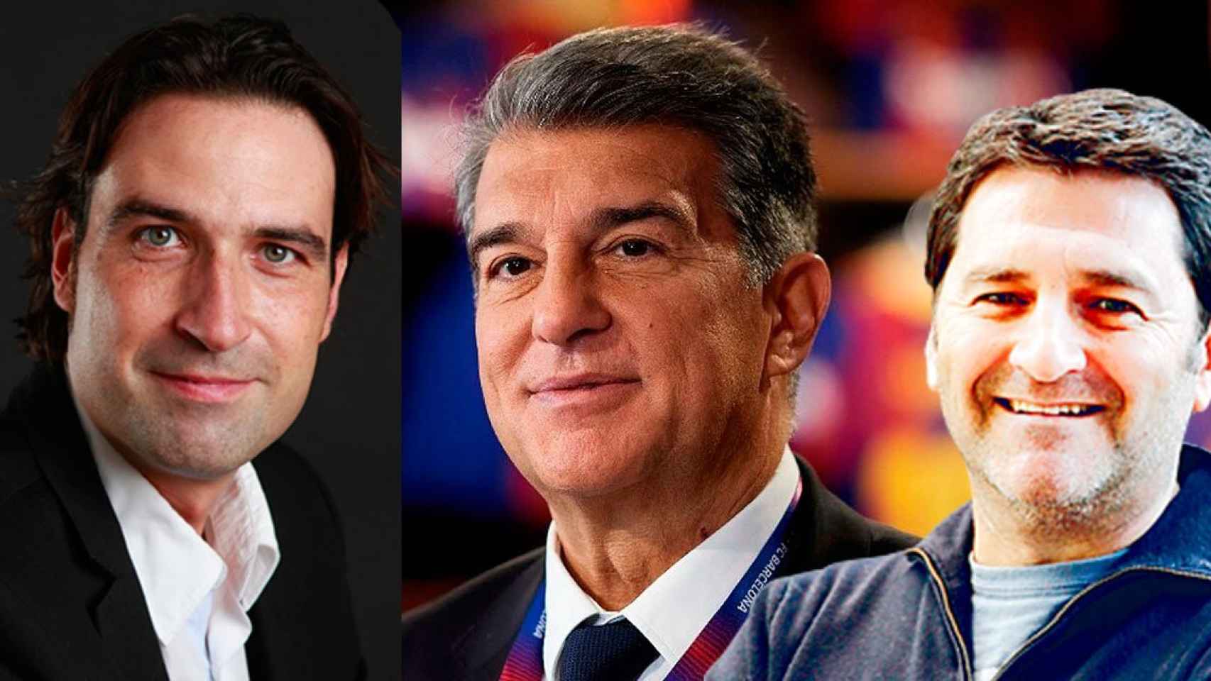 Joan Laporta junto a sus hombres de comunicación: Jordi Finestres y Álex Santos / CULEMANIA