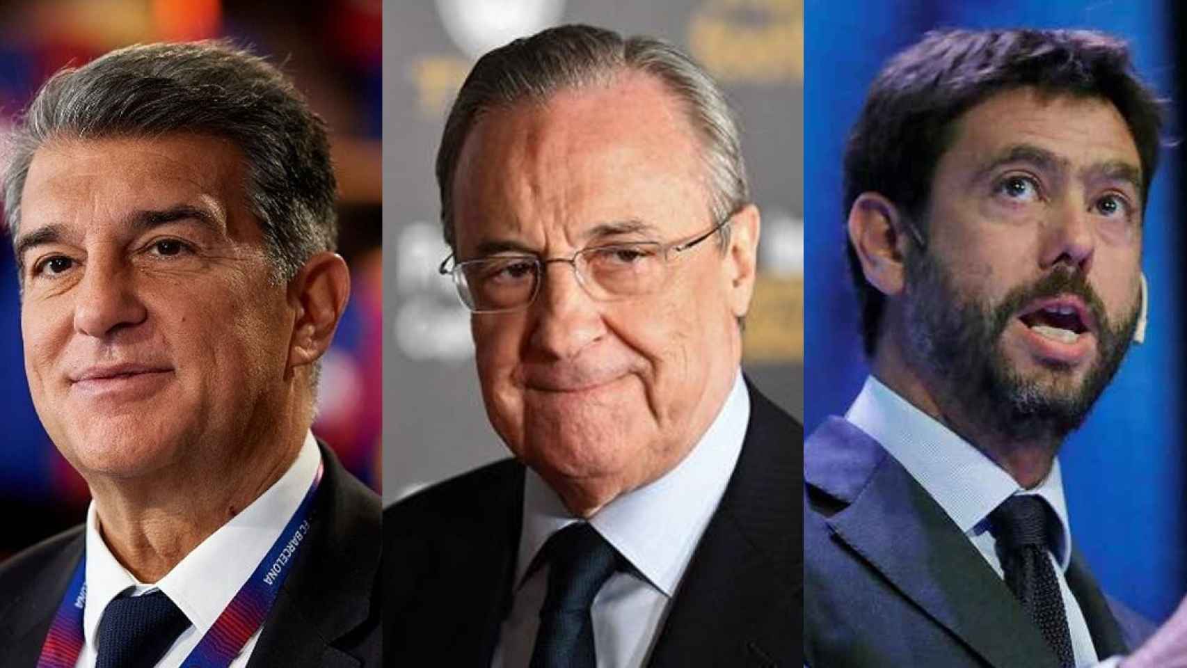 Joan Laporta, Florentino Pérez y Andrea Agnelli, los fundadores activos de la Superliga / CULEMANIA