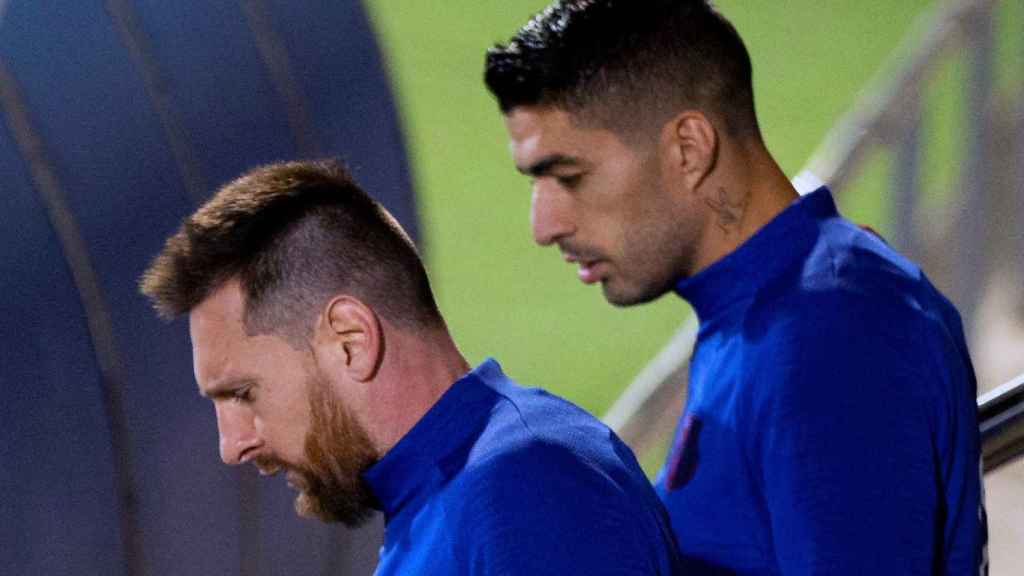 Luis Suárez y Leo Messi en un entrenamiento del Barça / EFE