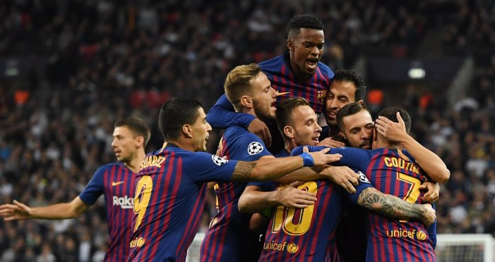 Los jugadores del Barça celebran un gol frente al Tottenham / EFE