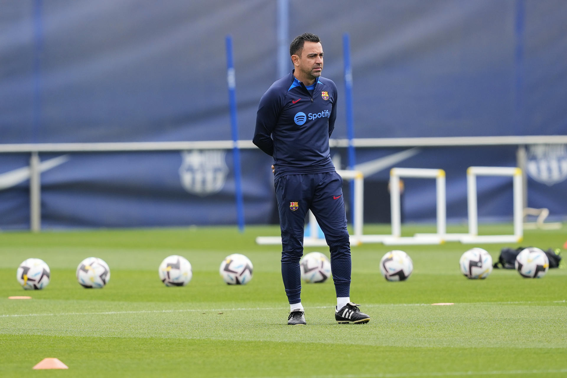 Xavi Hernández, en el entrenamiento del Barça de este sábado / EFE