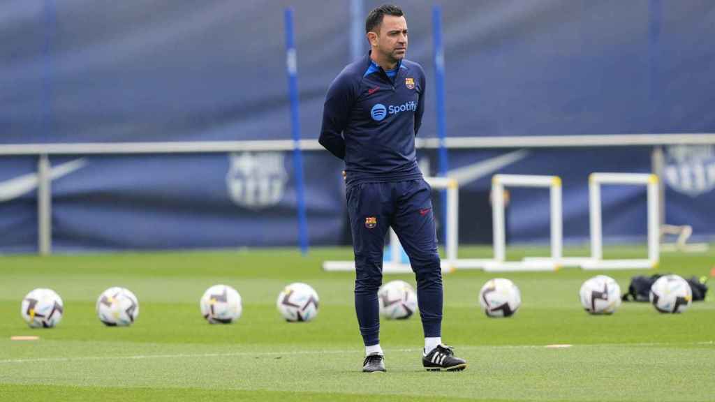 Xavi Hernández, en el entrenamiento del Barça de este sábado / EFE