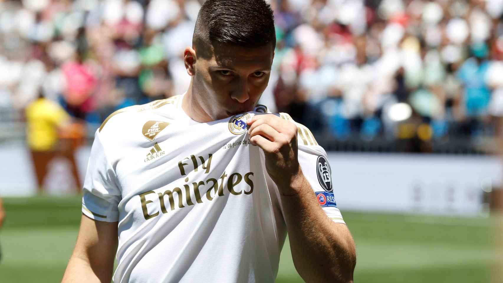 Luka Jovic en su presentación como nuevo jugador del Real Madrid / EFE