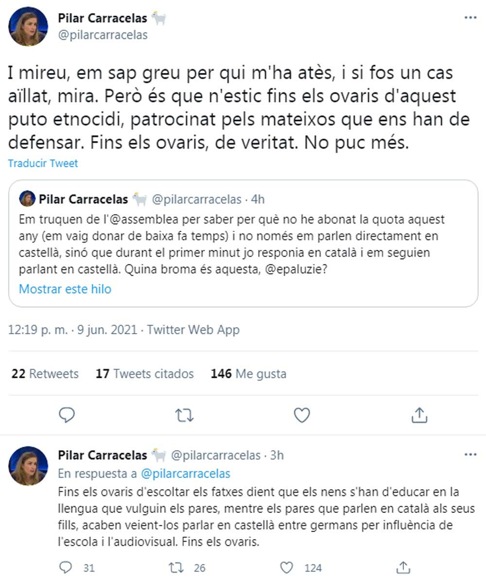 Pilar Carracelas, indignada porque la ANC le habla en castellano