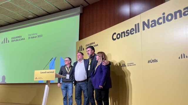 Jové, Junqueras, Salvadó y Garriga en el Consell Nacional de ERC celebrado este sábado en Barcelona / EUROPA PRESS
