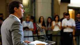 Albert Rivera durante la rueda de prensa en la que ha dado cuenta de su reiunión con Mariano Rajoy.