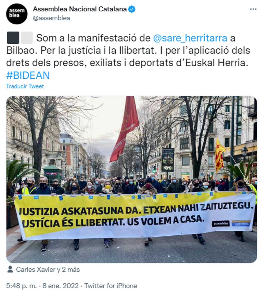 La ANC, dando su apoyo a las manifestaciones por los presos de ETA / @omnium (TWITTER)