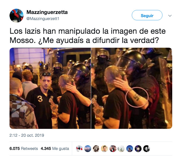 Tuit en el que aparecen las dos fotos del brazo del agente / TWITTER