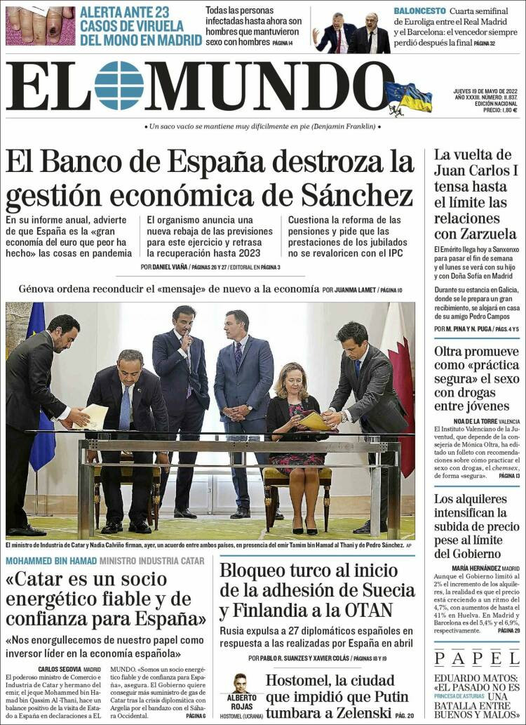 Portada de 'El Mundo' del 19 de mayo de 2022