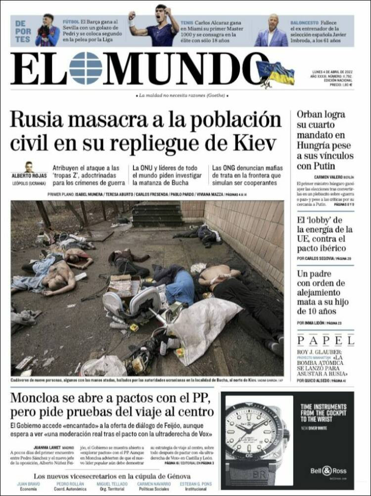 Portada de 'El Mundo' del 4 de abril de 2022 / KIOSKO.NET