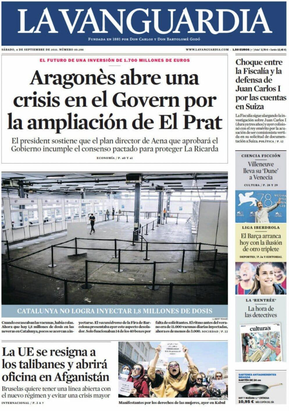 Portada de 'La Vanguardia' del 4 de septiembre de 2021 / KIOSKO.NET