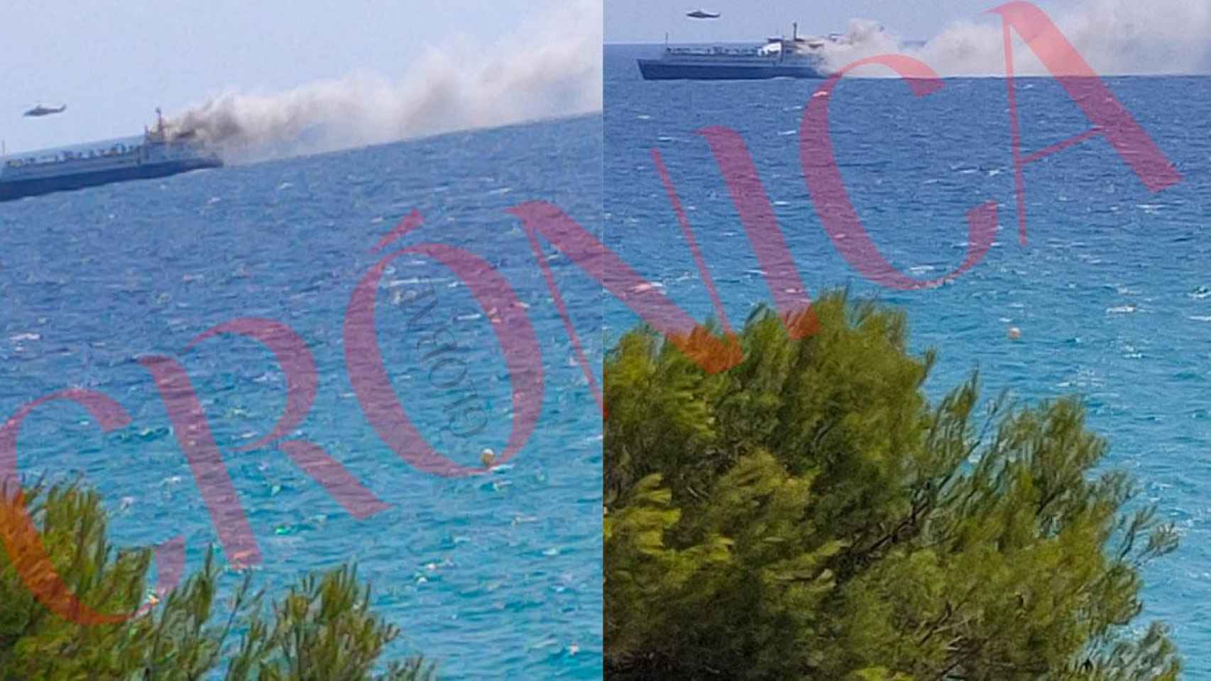 Imagen del barco en llamas ante la costa de Tarragona / CG