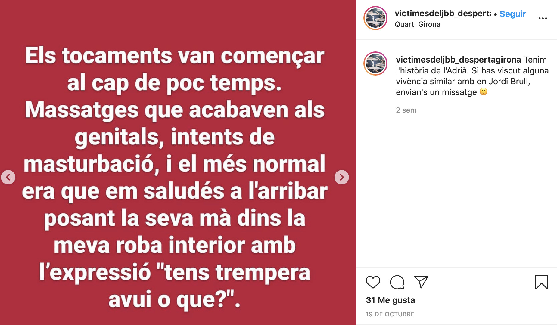 Testimonio de una de las víctimas de abusos / INSTAGRAM