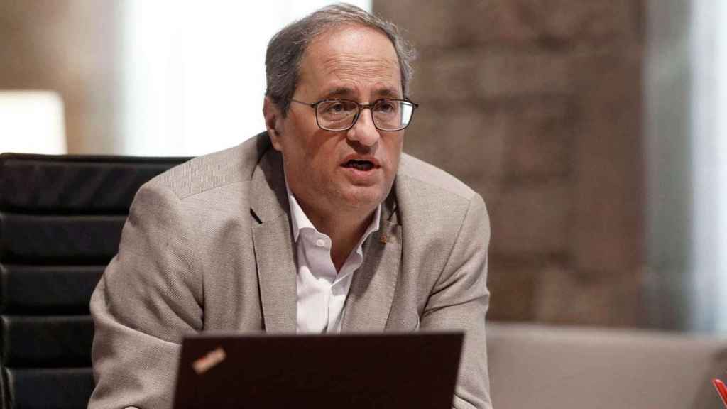 Quim Torra, presidente catalán, durante una conexión a distancia / EFE