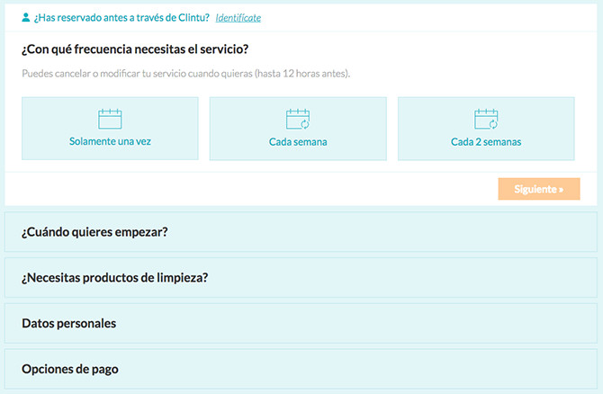 Formulario para reservar un servicio de limpieza en Clintu