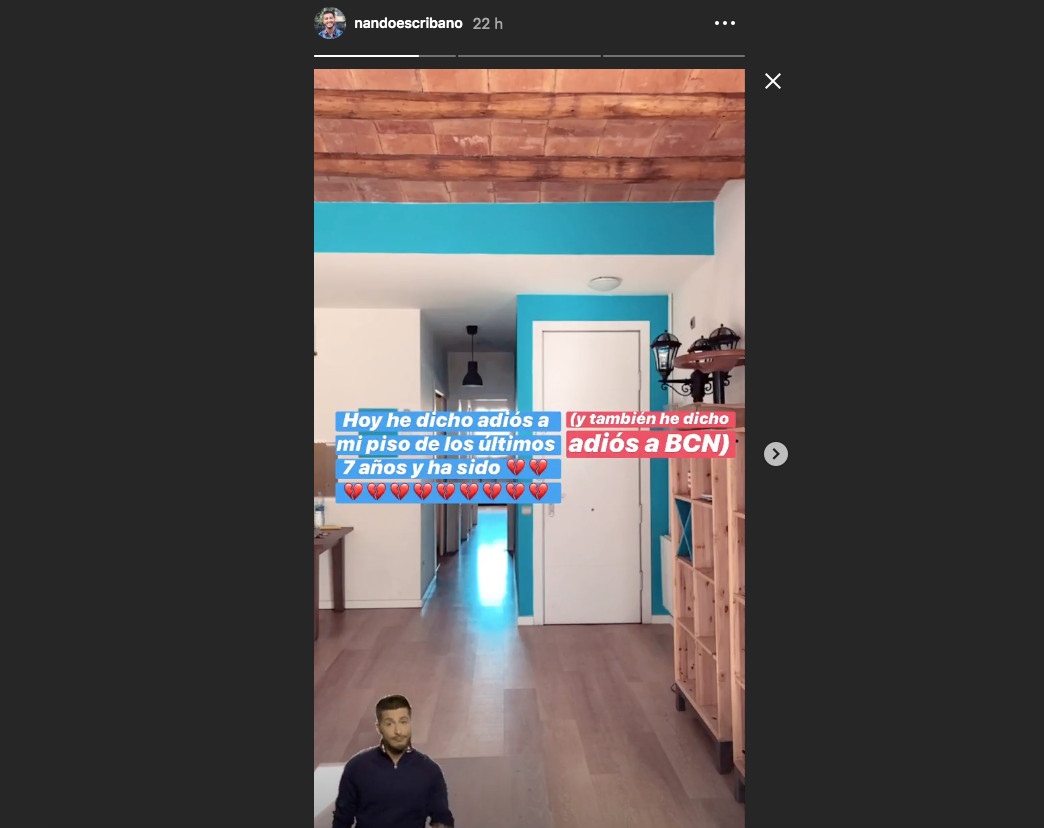 Nando Escribano se despide para siempre de su piso en Barcelona / INSTAGRAM