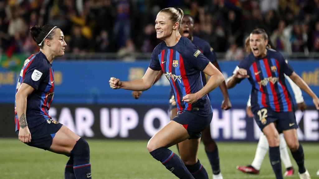 Fridolina Rolfo festeja con euforia el gol del triunfo del Barça Femenino en el clásico / FCB