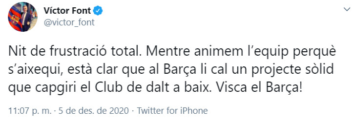 Publicación de Font sobre la derrota en Cádiz / Redes