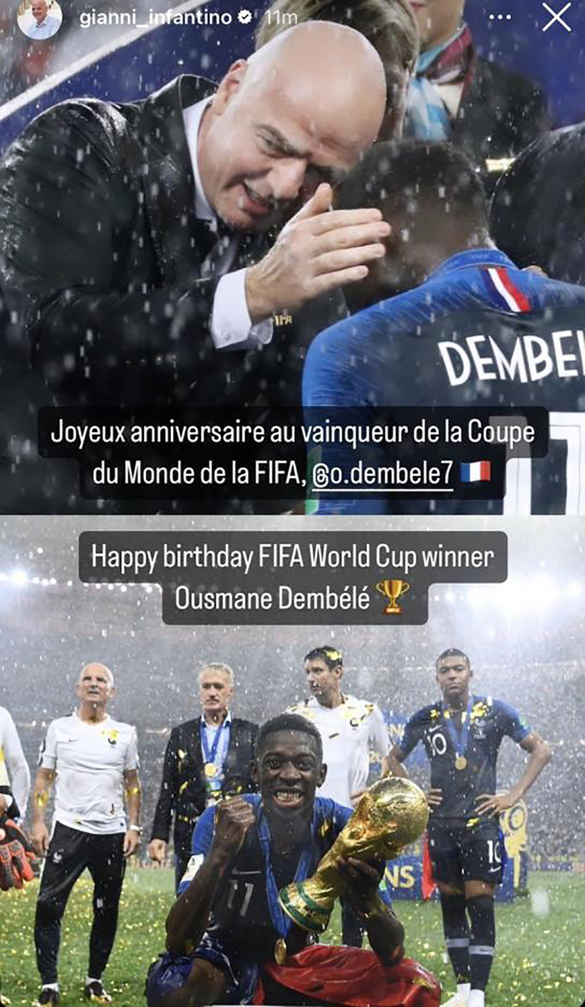 Gianni Infantino felicita el cumpleaños de Ousmane Dembelé / REDES