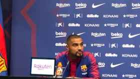 Una foto de Kevin-Prince Boateng en su primera rueda de prensa como jugador del Barça / CULEMANÍA