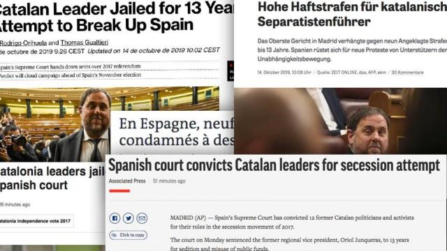 Imagen de las reacciones de la prensa internacional sobre la condena a los encausados por el 'procés' / CG