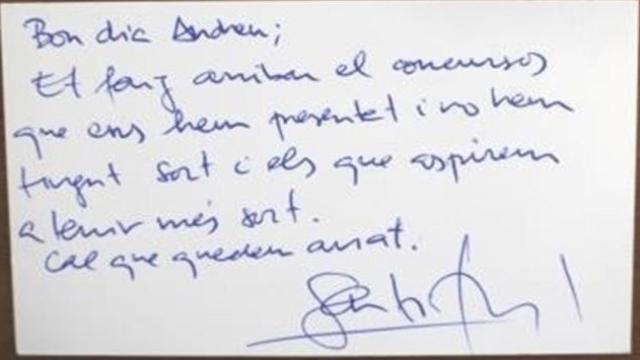 Nota enviada al extesorero de CDC por un empresario que concursaba para adjudicarse obras públicas de la Generalitat / EUROPA PRESS