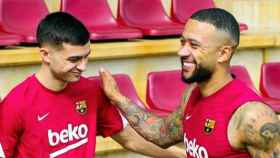 Pedri y Memphis, en un entrenamiento del Barça / FCB