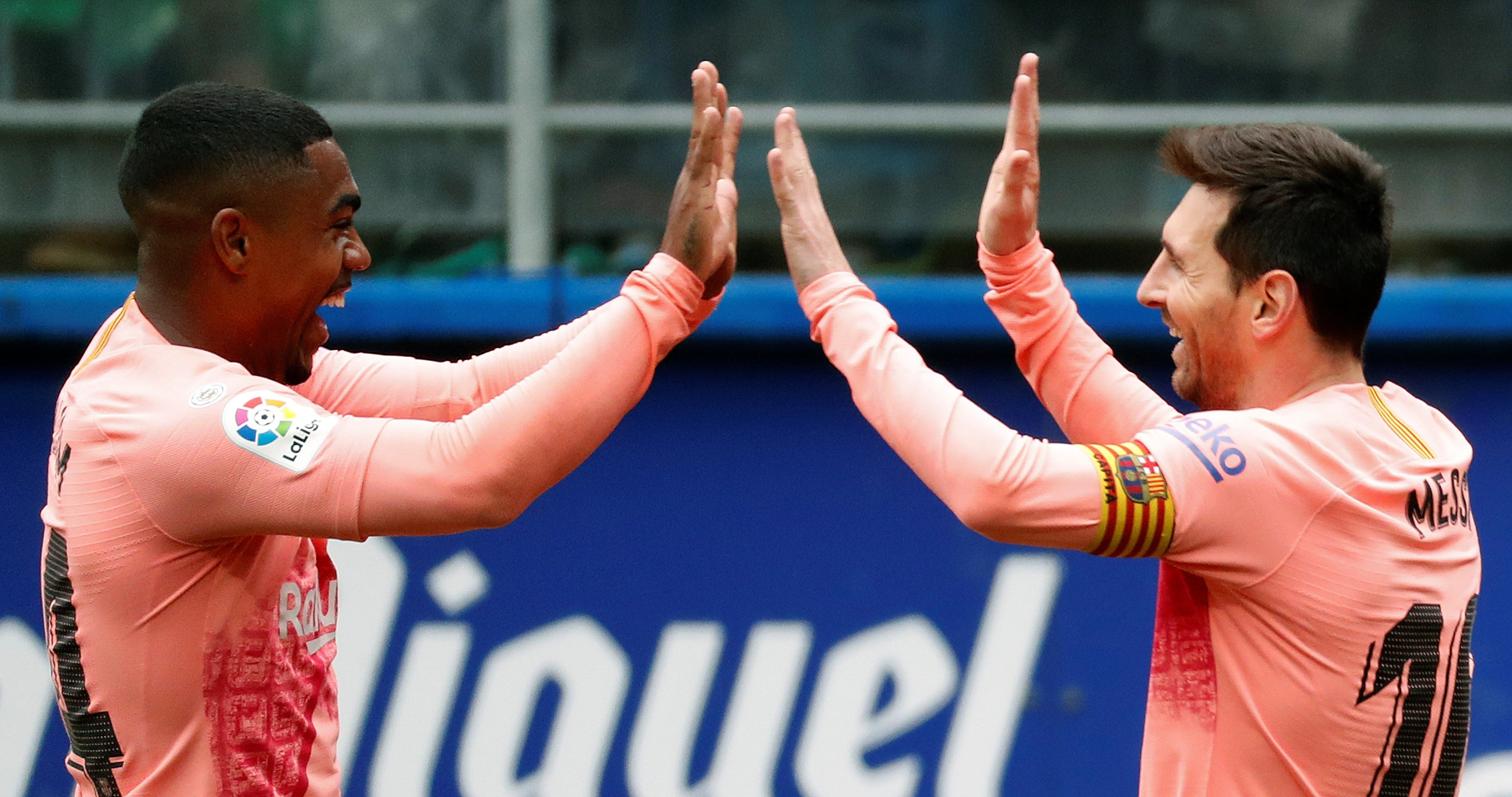 Malcom y Messi celebrando el primer gol en Ipurúa / EFE