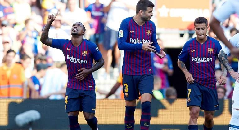 Malcom celebra el gol conseguido en el trofeo Jaon Gamper / EFE