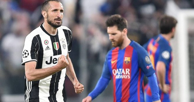 Chiellini celebra el triunfo de la Juventus ante el Barça en los cuartos de final de 2017 / EFE