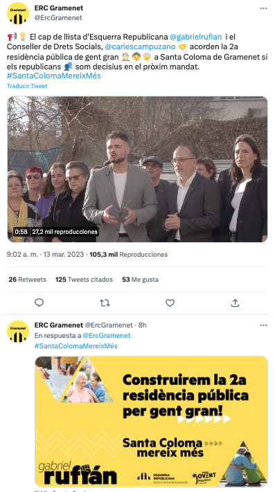 ERC, prometiendo una residencia en Santa Coloma si gana Gabriel Rufián