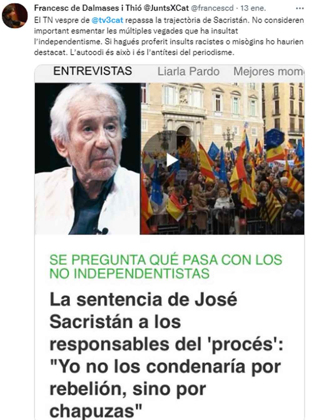 Dalmases, criticando al actor José Sacristán