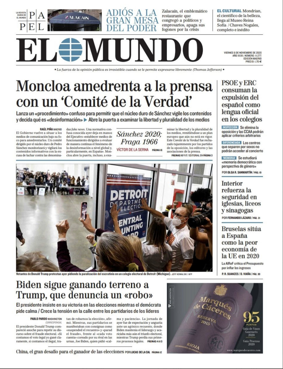 Portada de 'El Mundo' del 6 de noviembre de 2020 / KIOSKO.NET