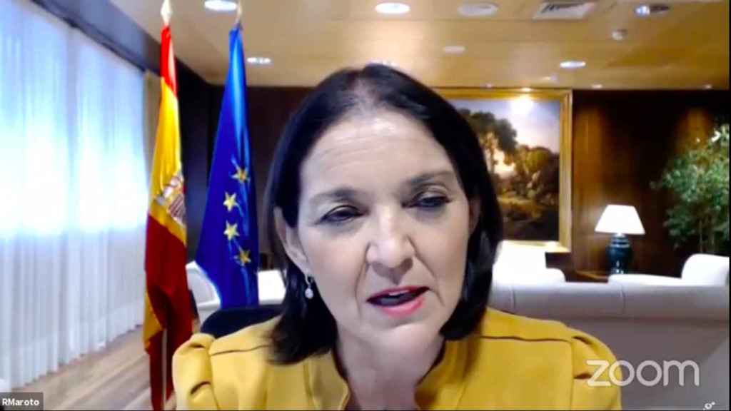 La ministra de Industria, Reyes Maroto, en la reunión telemática con Pimec