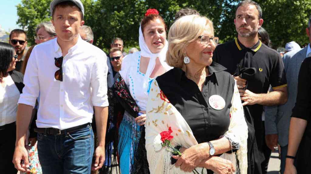 Manuela Carmena e Íñigo Errejón, candidatos por Más Madrid a la alcaldía de la capital y a la Comunidad de Madrid, en las pasadas fiestas de San Isidro