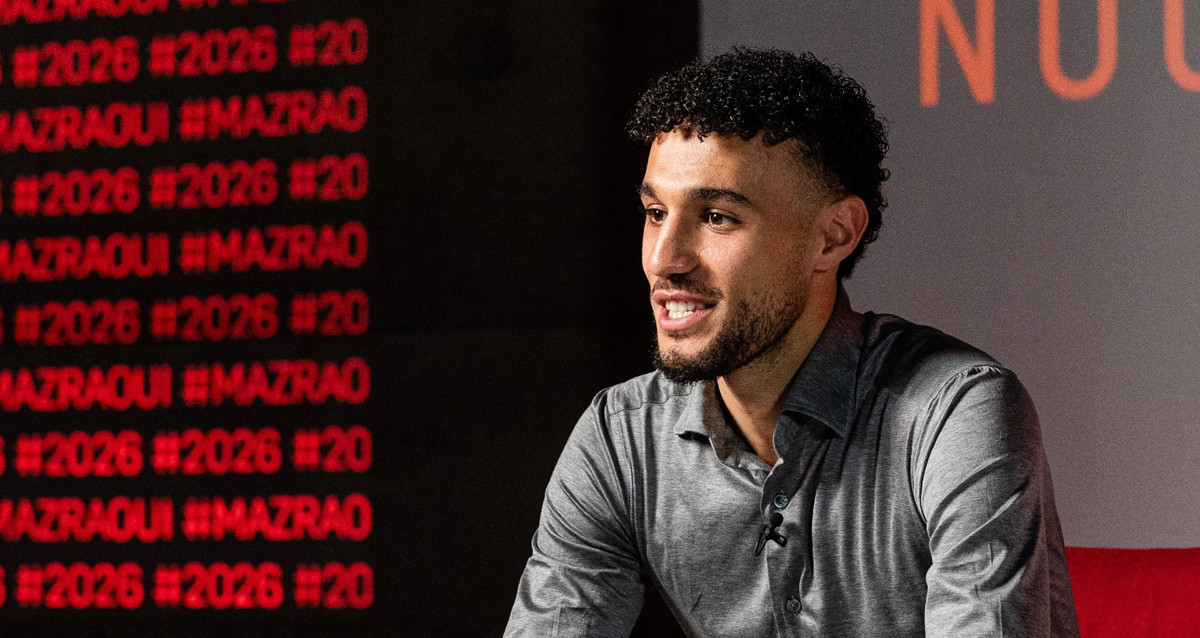 Noussair Mazraoui, en su presentación como nuevo jugador del Bayern / BAYERN